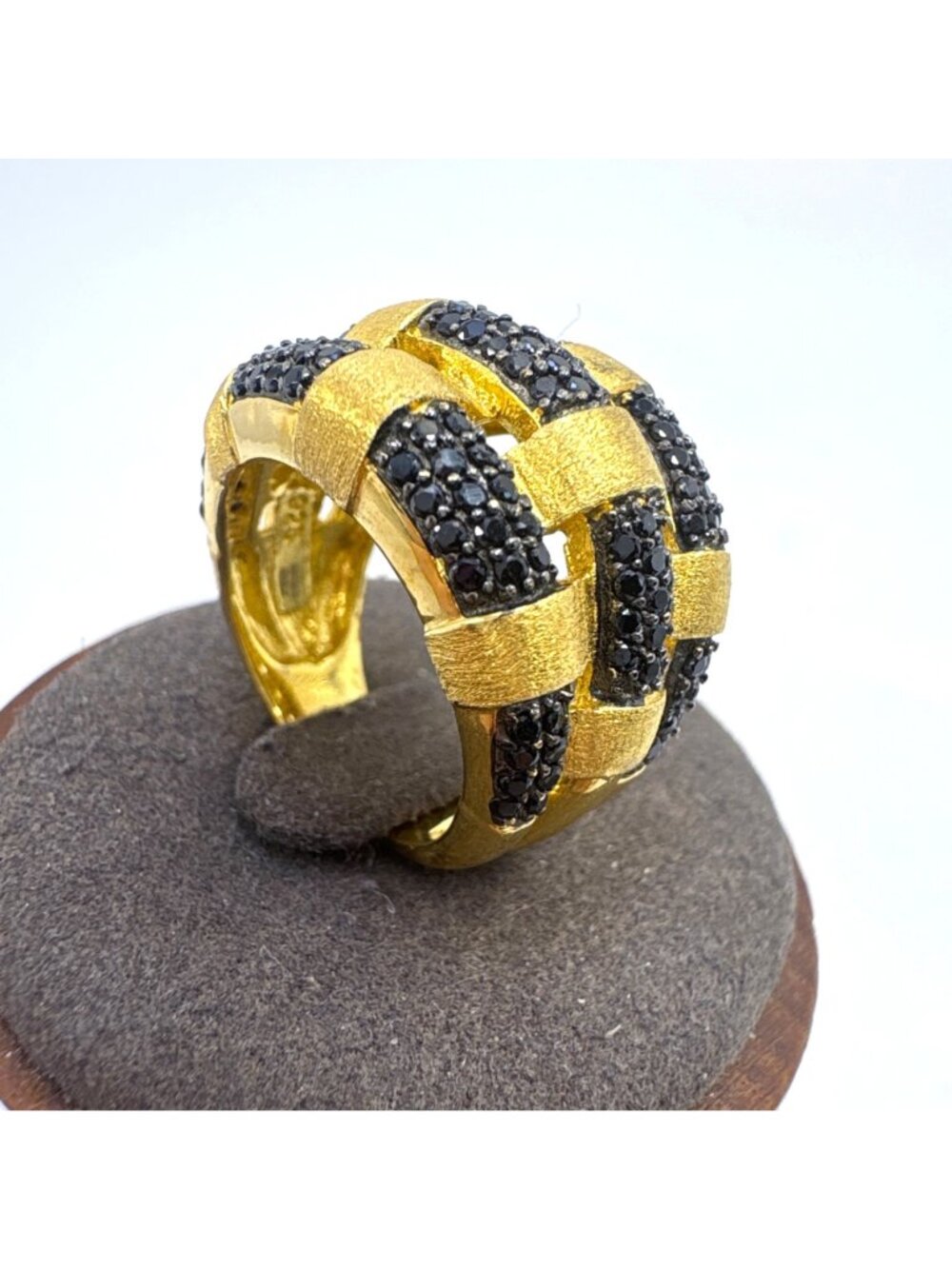 Milor Italy Black Stone Weave Ring Gold Over Sterling Silver 925 Size 6.75 - Picture 2 of 9